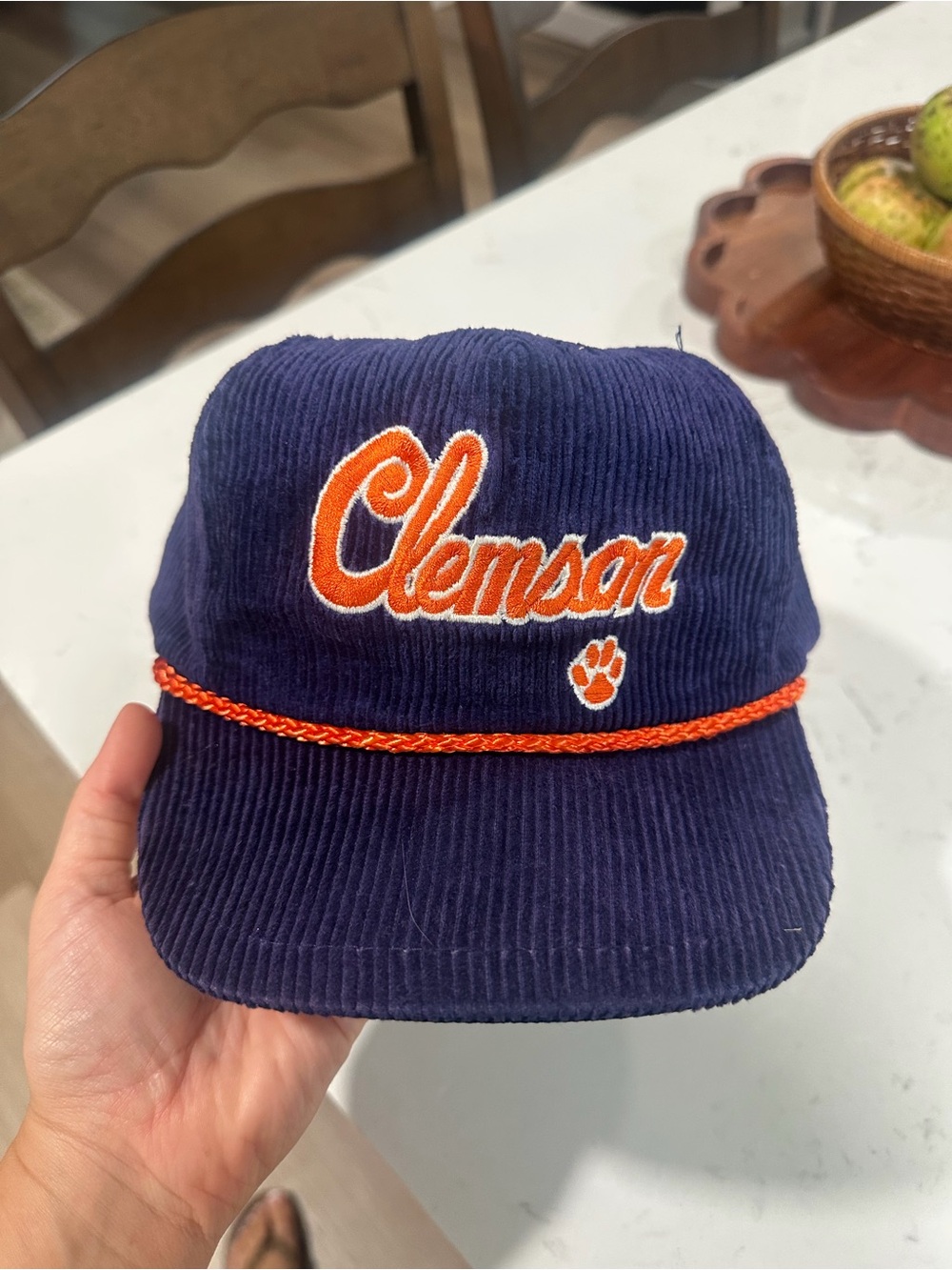 Vintage Navy Corduroy Cap with Orange Trim
